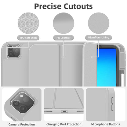 For iPad Pro 12.9 3-fold TPU Smart Leather Tablet Case with Pen Slot(Grey) - iPad Pro 12.9 (2020) Cases by buy2fix | Online Shopping UK | buy2fix