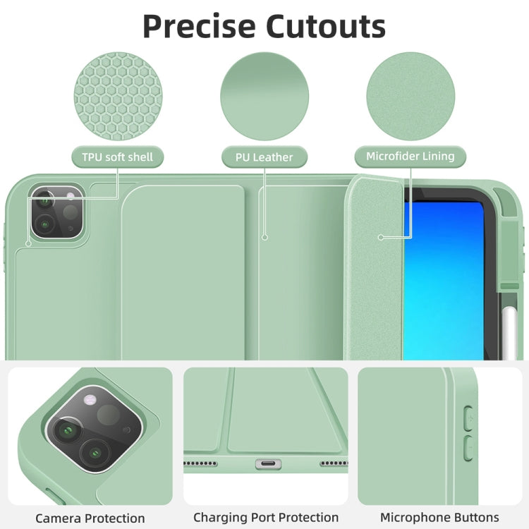 For iPad Pro 12.9 3-fold TPU Smart Leather Tablet Case with Pen Slot(Green) - iPad Pro 12.9 (2020) Cases by buy2fix | Online Shopping UK | buy2fix