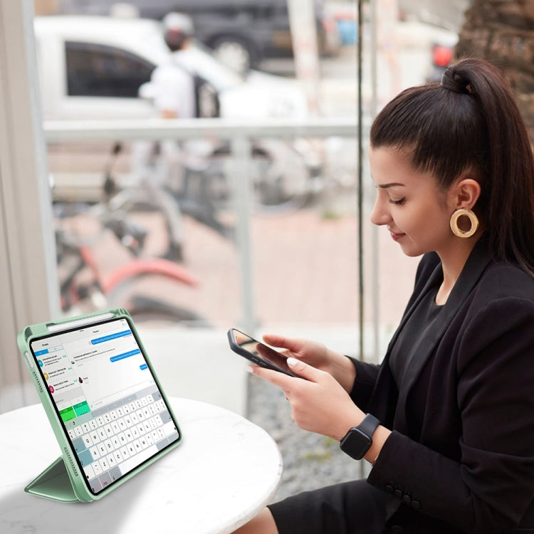 For iPad Pro 12.9 3-fold TPU Smart Leather Tablet Case with Pen Slot(Green) - iPad Pro 12.9 (2020) Cases by buy2fix | Online Shopping UK | buy2fix