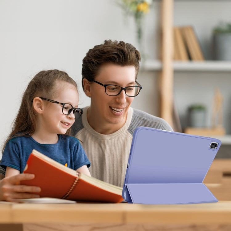 For iPad Pro 12.9 3-fold TPU Smart Leather Tablet Case with Pen Slot(Lavender Purple) - iPad Pro 12.9 (2020) Cases by buy2fix | Online Shopping UK | buy2fix
