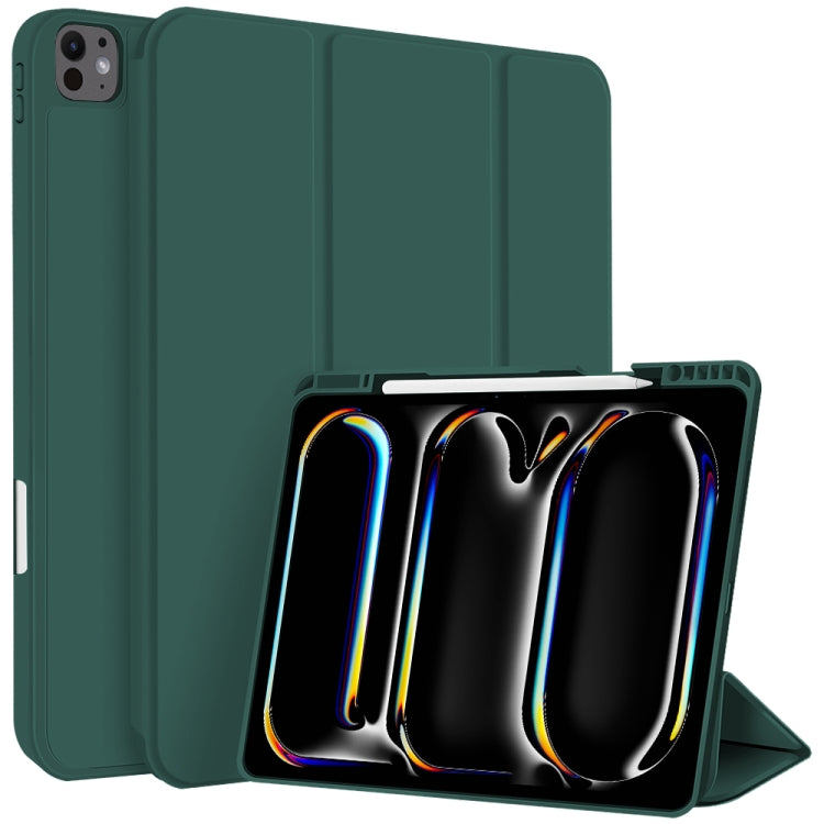 For iPad Pro 13 2024 3-fold TPU Smart Leather Tablet Case with Pen Slot(Dark Green) - iPad Pro 13 2024 Cases by buy2fix | Online Shopping UK | buy2fix