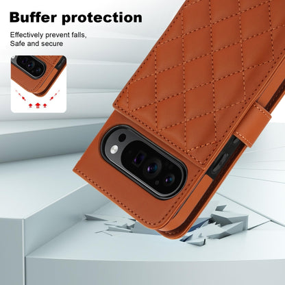 For Google Pixel 9 Pro XL Crossbody Multifunction Rhombic Leather Phone Case(Brown) - Google Cases by buy2fix | Online Shopping UK | buy2fix