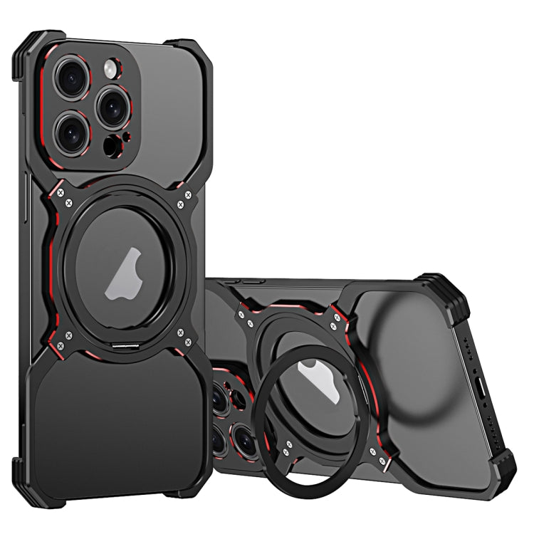 For iPhone 14 Pro Mechanical Arm Borderless MagSafe Holder Metal Phone Case(Black Red) - iPhone 14 Pro Cases by buy2fix | Online Shopping UK | buy2fix