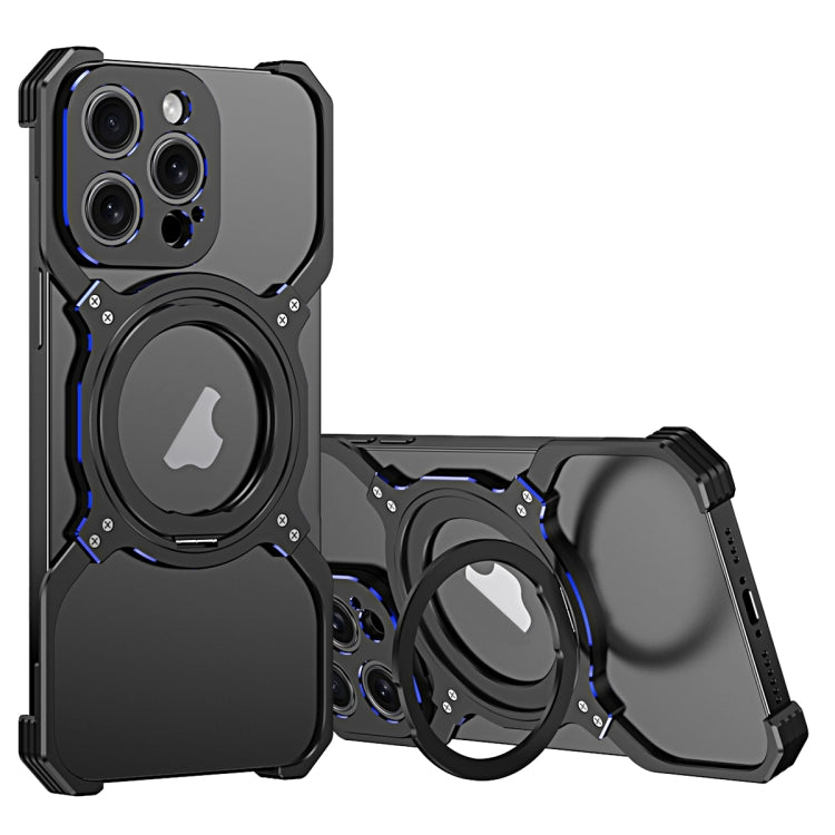 For iPhone 14 Pro Mechanical Arm Borderless MagSafe Holder Metal Phone Case(Black Blue) - iPhone 14 Pro Cases by buy2fix | Online Shopping UK | buy2fix