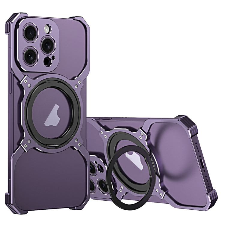 For iPhone 14 Pro Mechanical Arm Borderless MagSafe Holder Metal Phone Case(Dark Purple) - iPhone 14 Pro Cases by buy2fix | Online Shopping UK | buy2fix