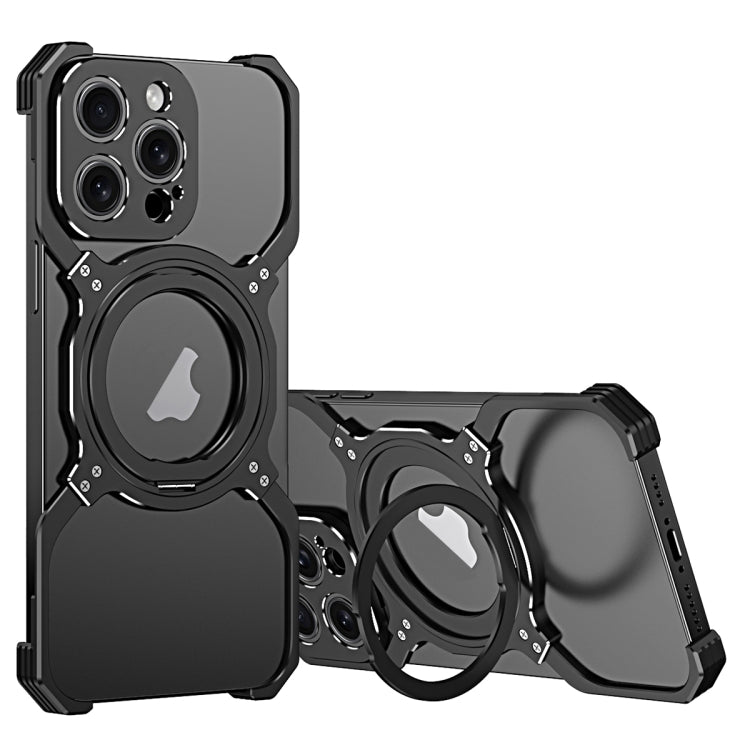 For iPhone 13 Pro Max Mechanical Arm Borderless MagSafe Holder Metal Phone Case(Black Silver) - iPhone 13 Pro Max Cases by buy2fix | Online Shopping UK | buy2fix