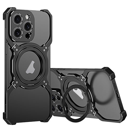 For iPhone 13 Pro Max Mechanical Arm Borderless MagSafe Holder Metal Phone Case(Black Silver) - iPhone 13 Pro Max Cases by buy2fix | Online Shopping UK | buy2fix