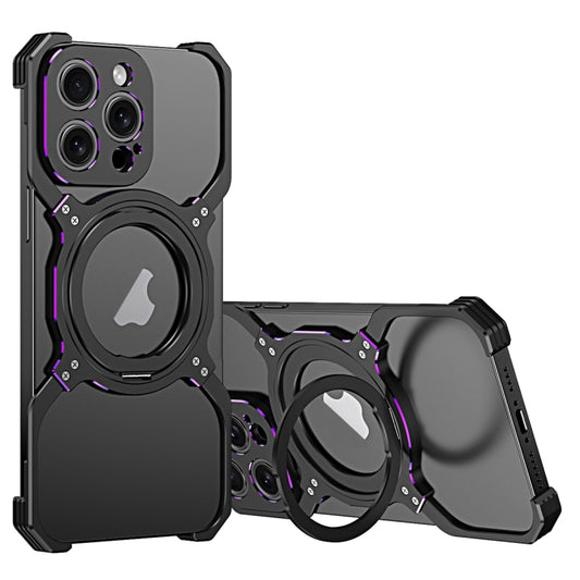 For iPhone 13 Pro Max Mechanical Arm Borderless MagSafe Holder Metal Phone Case(Black Purple) - iPhone 13 Pro Max Cases by buy2fix | Online Shopping UK | buy2fix