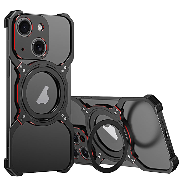 For iPhone 13 Mechanical Arm Borderless MagSafe Holder Metal Phone Case(Black Red) - iPhone 13 Cases by buy2fix | Online Shopping UK | buy2fix