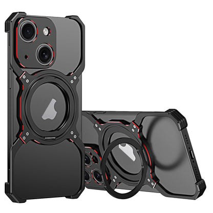 For iPhone 13 Mechanical Arm Borderless MagSafe Holder Metal Phone Case(Black Red) - iPhone 13 Cases by buy2fix | Online Shopping UK | buy2fix