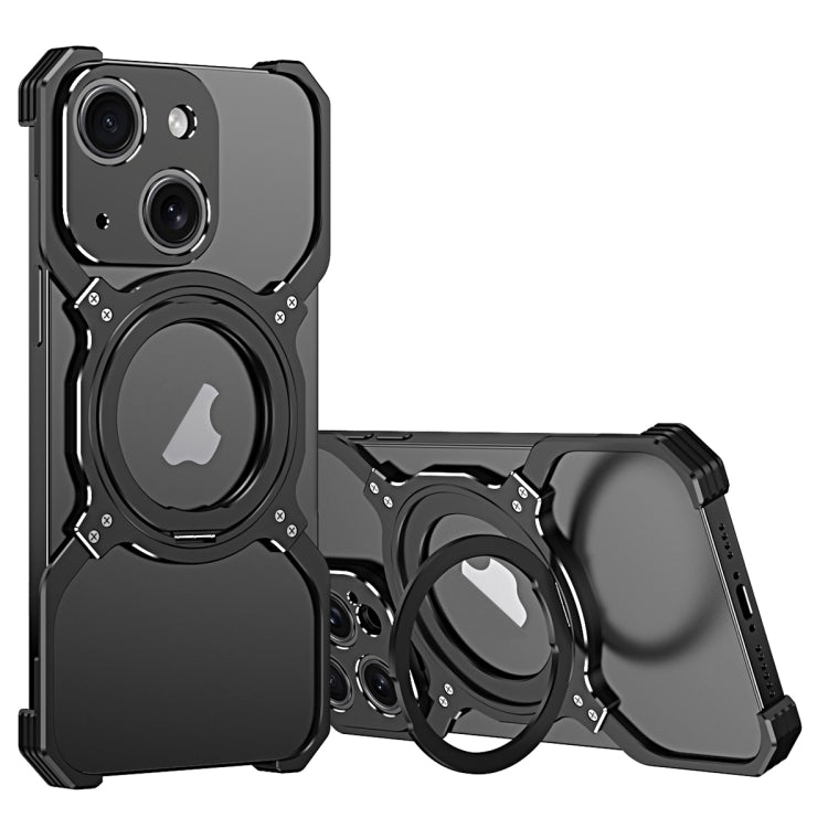 For iPhone 13 Mechanical Arm Borderless MagSafe Holder Metal Phone Case(Black Silver) - iPhone 13 Cases by buy2fix | Online Shopping UK | buy2fix