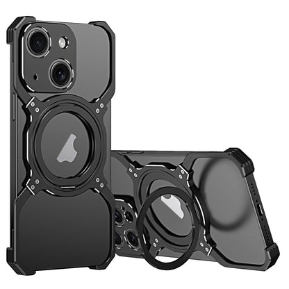 For iPhone 13 Mechanical Arm Borderless MagSafe Holder Metal Phone Case(Black Silver) - iPhone 13 Cases by buy2fix | Online Shopping UK | buy2fix