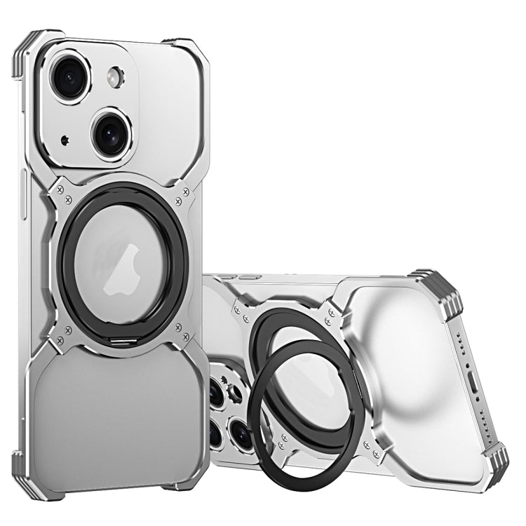 For iPhone 13 Mechanical Arm Borderless MagSafe Holder Metal Phone Case(Silver) by buy2fix