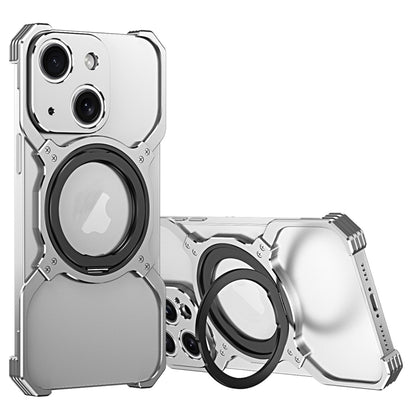 For iPhone 13 Mechanical Arm Borderless MagSafe Holder Metal Phone Case(Silver) by buy2fix