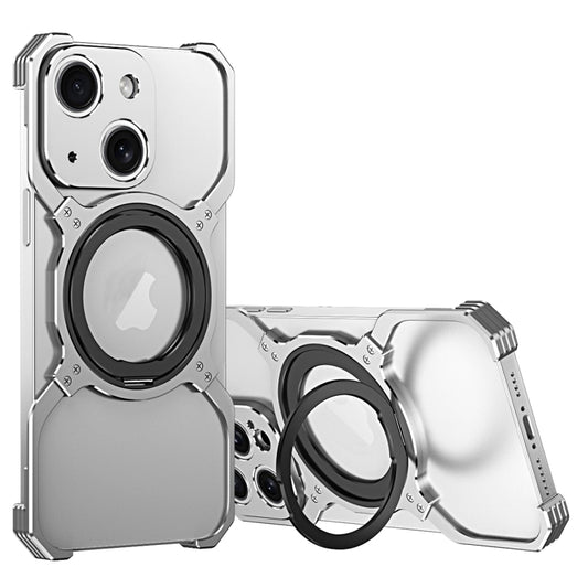 For iPhone 14 Plus Mechanical Arm Borderless MagSafe Holder Metal Phone Case(Silver) - iPhone 14 Plus Cases by buy2fix | Online Shopping UK | buy2fix