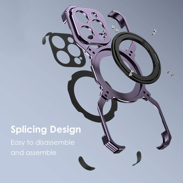 For iPhone 15 Plus Mechanical Arm Borderless MagSafe Holder Metal Phone Case(Black Purple) - iPhone 15 Plus Cases by buy2fix | Online Shopping UK | buy2fix