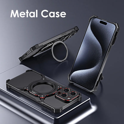 For iPhone 15 Mechanical Arm Borderless MagSafe Holder Metal Phone Case(Black Red) - iPhone 15 Cases by buy2fix | Online Shopping UK | buy2fix