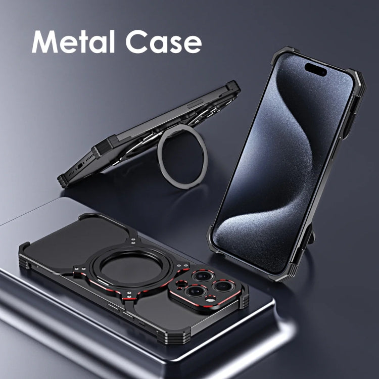 For iPhone 14 Plus Mechanical Arm Borderless MagSafe Holder Metal Phone Case(Black Red) - iPhone 14 Plus Cases by buy2fix | Online Shopping UK | buy2fix