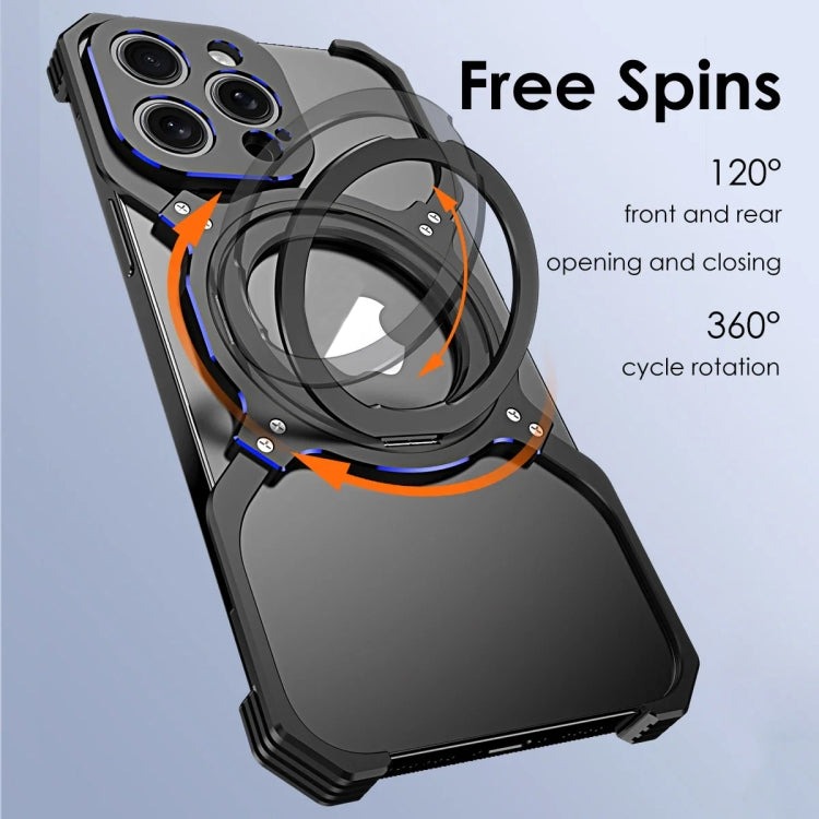 For iPhone 14 Mechanical Arm Borderless MagSafe Holder Metal Phone Case(Black Red) - iPhone 14 Cases by buy2fix | Online Shopping UK | buy2fix