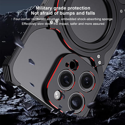 For iPhone 14 Plus Mechanical Arm Borderless MagSafe Holder Metal Phone Case(Black Blue) - iPhone 14 Plus Cases by buy2fix | Online Shopping UK | buy2fix