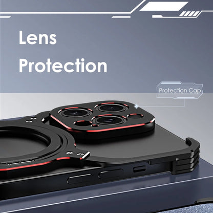 For iPhone 14 Plus Mechanical Arm Borderless MagSafe Holder Metal Phone Case(Black Purple) - iPhone 14 Plus Cases by buy2fix | Online Shopping UK | buy2fix