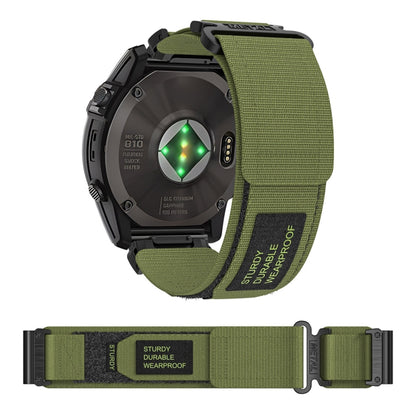 For Garmin MARQ Athlete Gen 2 22mm Two-Section Nylon Watch Band(Army Green) - Watch Bands by buy2fix | Online Shopping UK | buy2fix