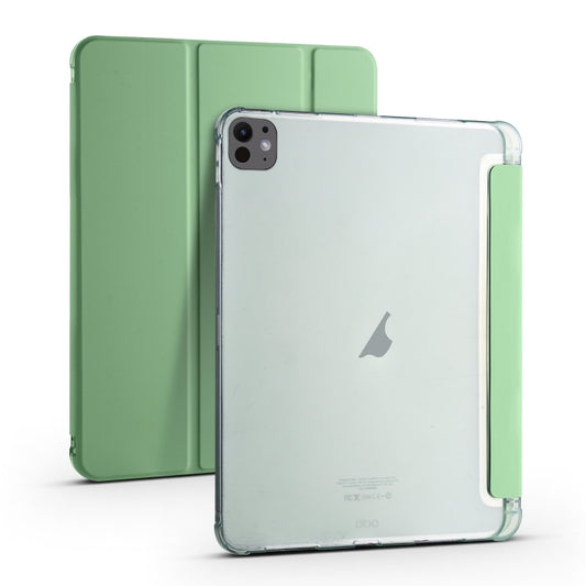 For iPad Pro 11 2025 / 2024 3-fold TPU Leather Smart Tablet Case with Pen Slot(Matcha Green) by buy2fix