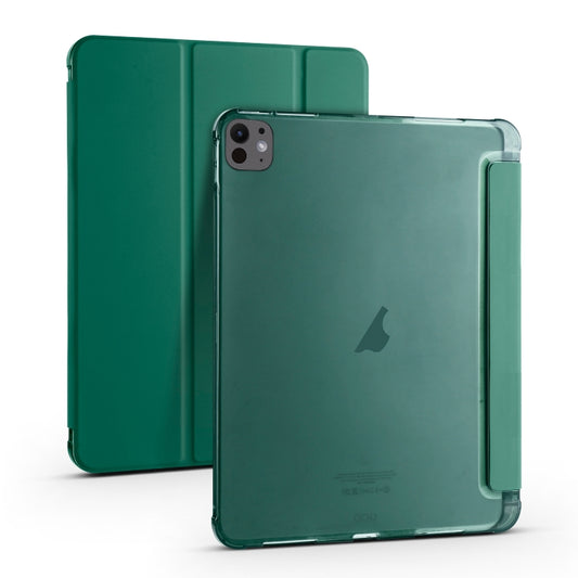 For iPad Pro 11 2025 / 2024 3-fold TPU Leather Smart Tablet Case with Pen Slot(Pine Green) by buy2fix