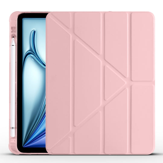 For iPad Air 11 2026 / 2025 / 2024 Multi-folding TPU Leather Smart Tablet Case with Pen Slot(Pink)