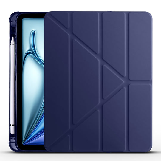 For iPad Air 11 2026 / 2025 / 2024 Multi-folding TPU Leather Smart Tablet Case with Pen Slot(Dark Blue)