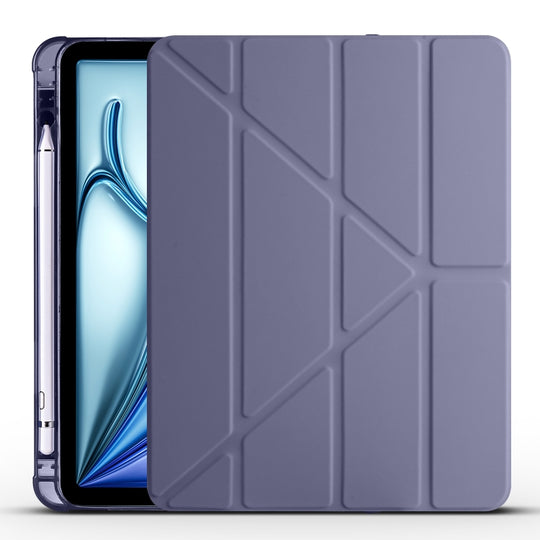 For iPad Air 11 2026 / 2025 / 2024 Multi-folding TPU Leather Smart Tablet Case with Pen Slot(Lavender Purple)