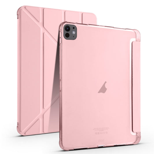 For iPad Pro 11 2025 / 2024 Multi-folding TPU Leather Smart Tablet Case with Pen Slot(Pink) by buy2fix
