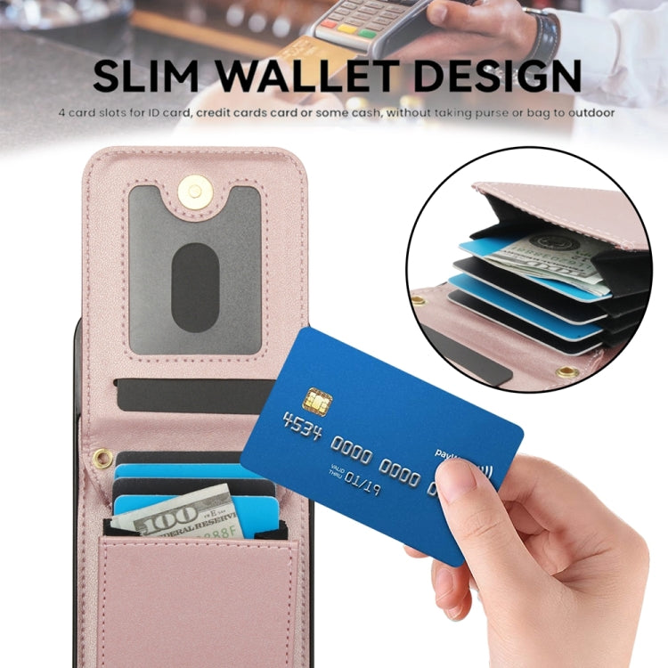 For iPhone 15 Pro Max YM015 Crossbody Rhombic Card Bag RFID Phone Case(Rose Gold) - iPhone 15 Pro Max Cases by buy2fix | Online Shopping UK | buy2fix