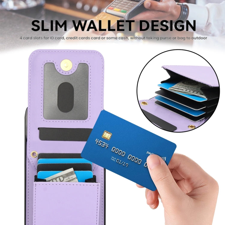 For iPhone 15 YM015 Crossbody Rhombic Card Bag RFID Phone Case(Light Purple) - iPhone 15 Cases by buy2fix | Online Shopping UK | buy2fix