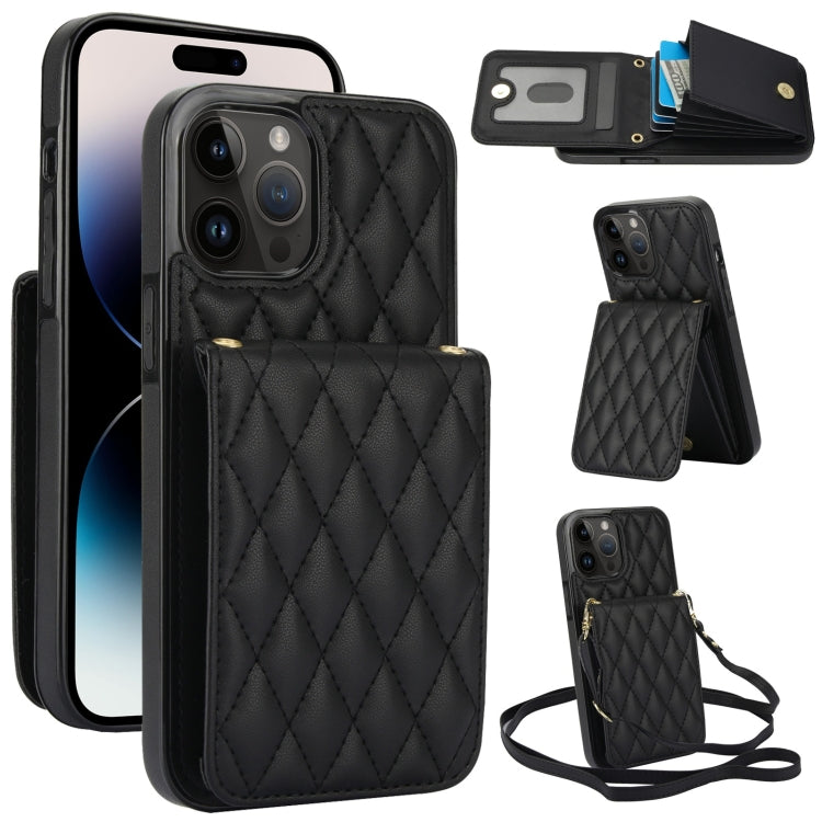 For iPhone 14 Pro Max YM015 Crossbody Rhombic Card Bag RFID Phone Case(Black) - iPhone 14 Pro Max Cases by buy2fix | Online Shopping UK | buy2fix