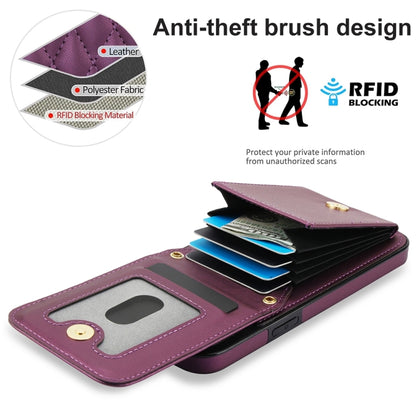 For iPhone 14 Pro Max YM015 Crossbody Rhombic Card Bag RFID Phone Case(Dark Purple) - iPhone 14 Pro Max Cases by buy2fix | Online Shopping UK | buy2fix