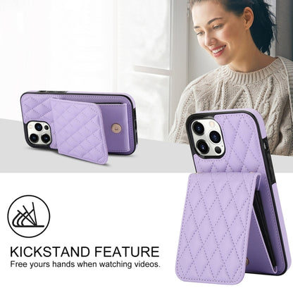 For iPhone 14 Pro Max YM015 Crossbody Rhombic Card Bag RFID Phone Case(Light Purple) - iPhone 14 Pro Max Cases by buy2fix | Online Shopping UK | buy2fix