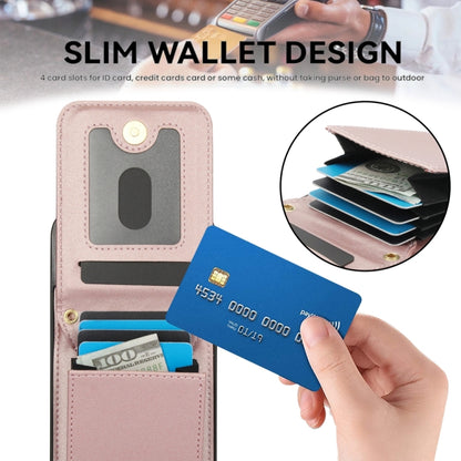 For iPhone 14 Plus YM015 Crossbody Rhombic Card Bag RFID Phone Case(Rose Gold) - iPhone 14 Plus Cases by buy2fix | Online Shopping UK | buy2fix