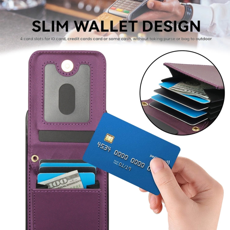 For iPhone 14 Plus YM015 Crossbody Rhombic Card Bag RFID Phone Case(Dark Purple) - iPhone 14 Plus Cases by buy2fix | Online Shopping UK | buy2fix