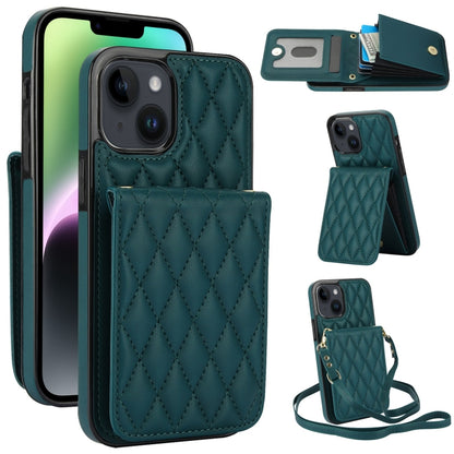 For iPhone 14 YM015 Crossbody Rhombic Card Bag RFID Phone Case(Green) - iPhone 14 Cases by buy2fix | Online Shopping UK | buy2fix