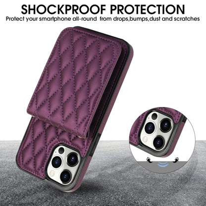 For iPhone 13 YM015 Crossbody Rhombic Card Bag RFID Phone Case(Dark Purple) - iPhone 13 Cases by buy2fix | Online Shopping UK | buy2fix