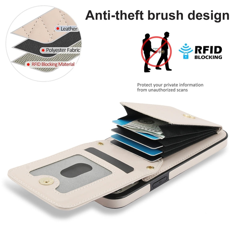 For iPhone 13 Pro YM015 Crossbody Rhombic Card Bag RFID Phone Case(White) - iPhone 13 Pro Cases by buy2fix | Online Shopping UK | buy2fix
