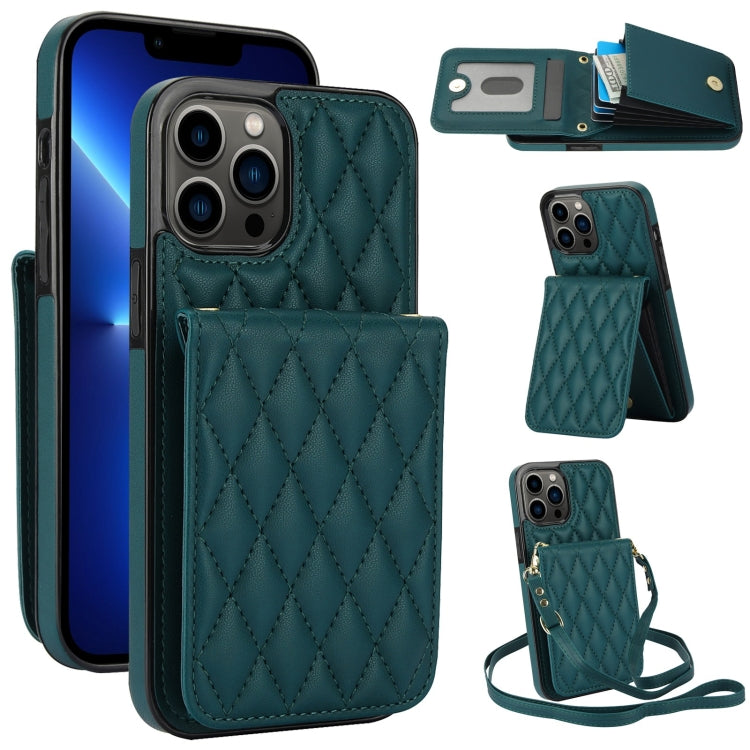 For iPhone 13 Pro YM015 Crossbody Rhombic Card Bag RFID Phone Case(Green) - iPhone 13 Pro Cases by buy2fix | Online Shopping UK | buy2fix