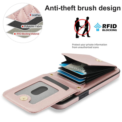 For iPhone 13 Pro YM015 Crossbody Rhombic Card Bag RFID Phone Case(Rose Gold) - iPhone 13 Pro Cases by buy2fix | Online Shopping UK | buy2fix