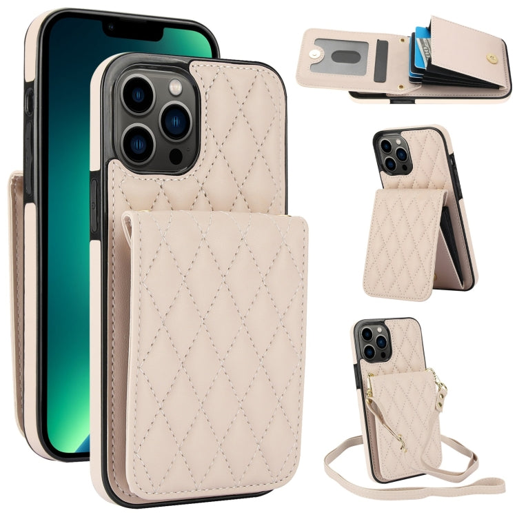For iPhone 13 Pro Max YM015 Crossbody Rhombic Card Bag RFID Phone Case(White) - iPhone 13 Pro Max Cases by buy2fix | Online Shopping UK | buy2fix