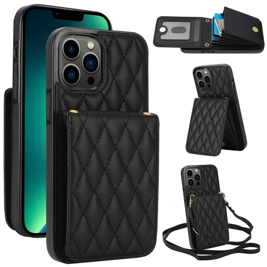For iPhone 13 Pro Max YM015 Crossbody Rhombic Card Bag RFID Phone Case(Black) - iPhone 13 Pro Max Cases by buy2fix | Online Shopping UK | buy2fix