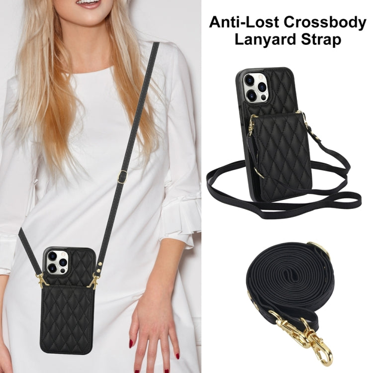 For iPhone 13 Pro Max YM015 Crossbody Rhombic Card Bag RFID Phone Case(Black) - iPhone 13 Pro Max Cases by buy2fix | Online Shopping UK | buy2fix