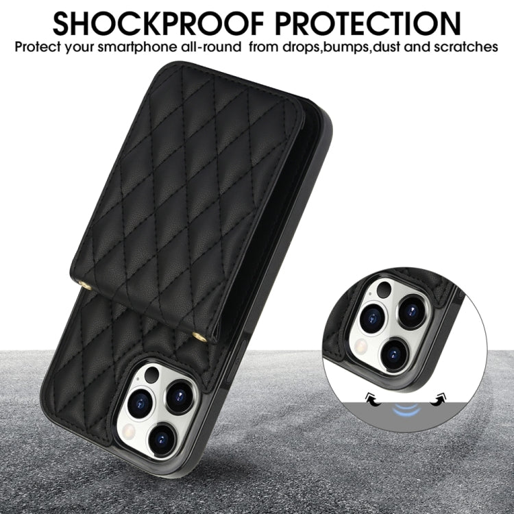 For iPhone 13 Pro Max YM015 Crossbody Rhombic Card Bag RFID Phone Case(Black) - iPhone 13 Pro Max Cases by buy2fix | Online Shopping UK | buy2fix