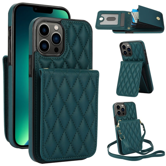 For iPhone 13 Pro Max YM015 Crossbody Rhombic Card Bag RFID Phone Case(Green) - iPhone 13 Pro Max Cases by buy2fix | Online Shopping UK | buy2fix