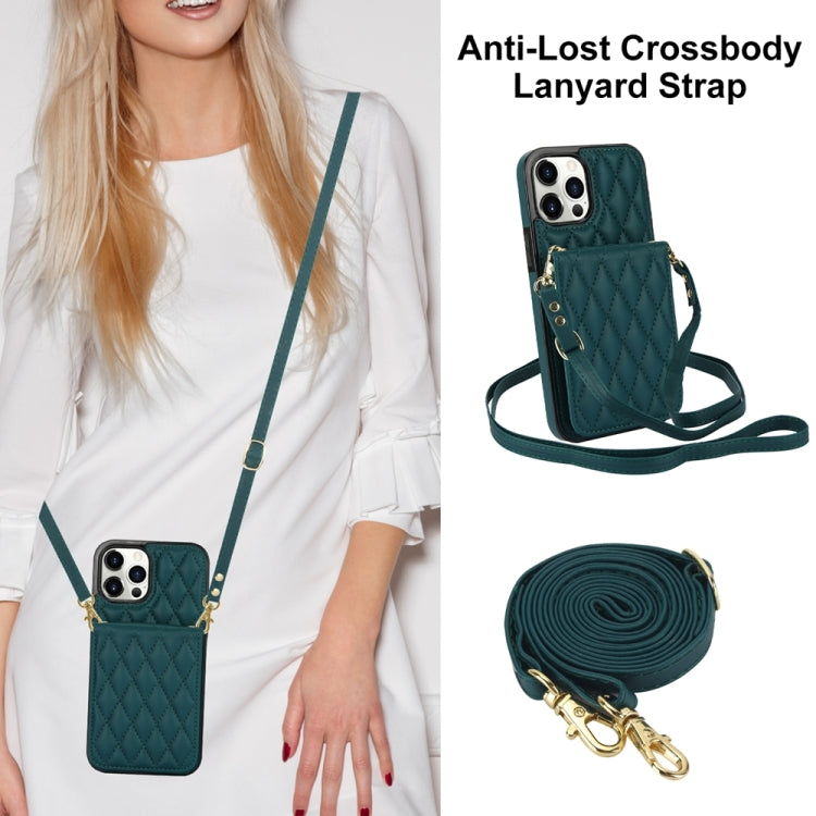 For iPhone 13 Pro Max YM015 Crossbody Rhombic Card Bag RFID Phone Case(Green) - iPhone 13 Pro Max Cases by buy2fix | Online Shopping UK | buy2fix